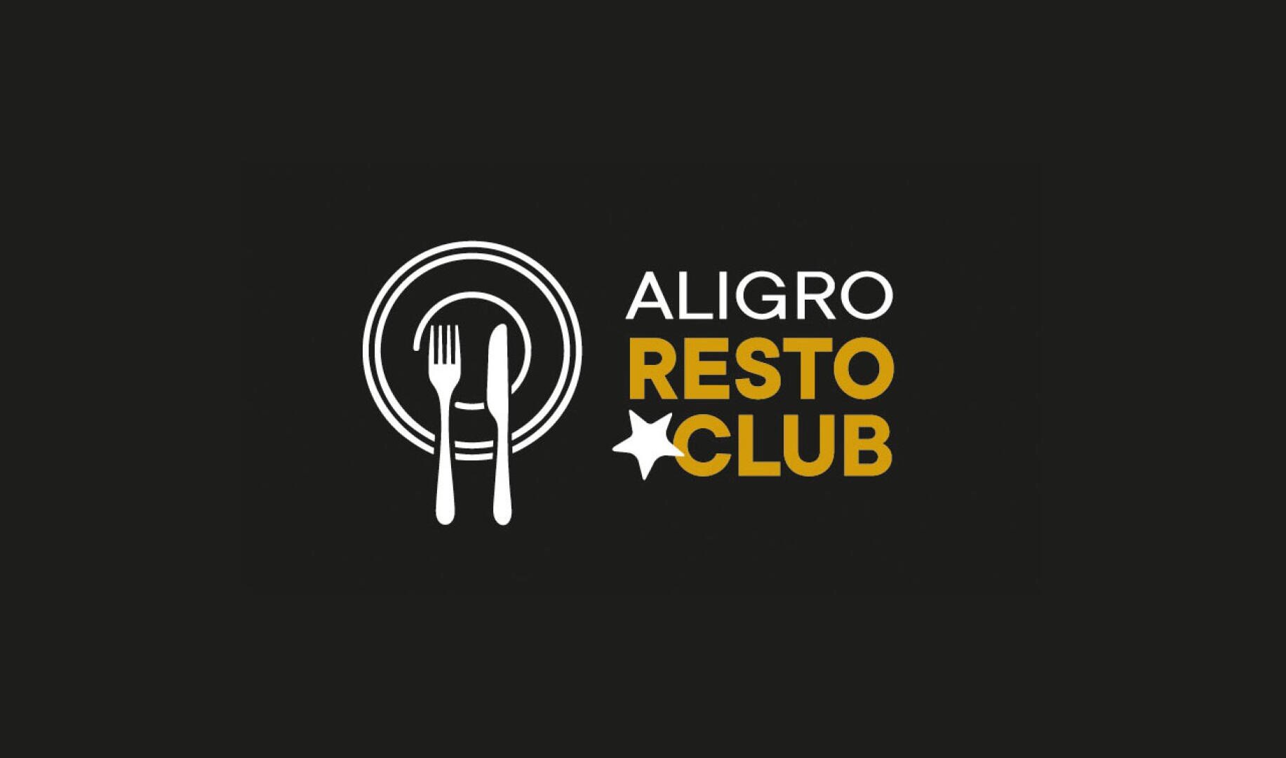 Logo für den Aligro Resto Club mit einer Symboldarstellung aus Teller, Gabel und Messer neben dem Markennamen.