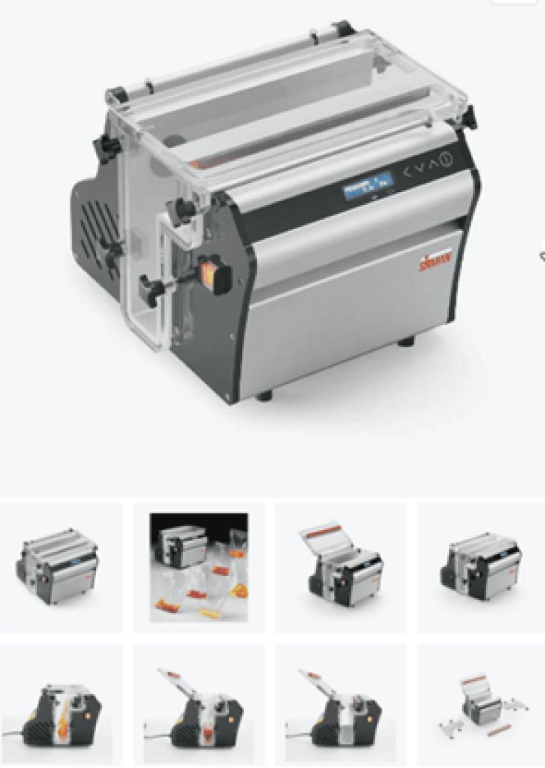 Eine Tisch-Vakuumverpackungsmaschine für Lebensmittelbeutel.